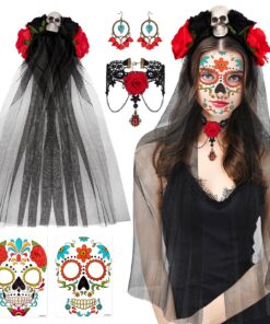 Hifot Serre-tête Mexicain Fleurs pour Femmes à la Fête des Morts et Halloween Prix abordable Accompagné de Tatouages Tem