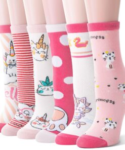 Sandsuced Chaussettes Filles Fantaisie en Coton pour Enfants Cadeau Socquettes Licorne 6 Paires