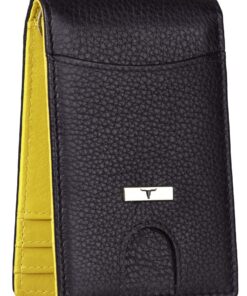 URBAN FOREST Portefeuille en Cuir avec Pince à Billets, Minimaliste pour Homme, Noir et Jaune