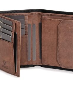 DONBOLSO Portefeuille Homme en Cuir Vintage - Grand Modèle avec Protection RFID - Sac à Cartes Sécurisé Noir et Marron