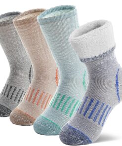 MOSEY KOSY Chaussettes Thermo Randonnée Enfants 4 Paires Laine Mérinos Hiver Chauffantes Tout Petits Snowboard