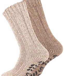 VCA Lot de 4 paires de chaussettes norvégiennes tricotées avec semelle antidérapante en laine ABS pour homme - chaussure