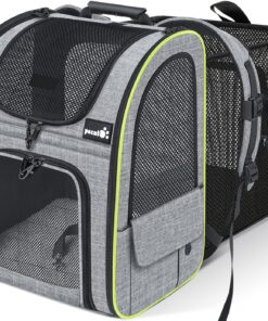 Sac de Transport Pétique Gris pour Petit Chien Respirant et Extensible, Sac à Dos Portatif pour Chat, Matelas Peluche Am