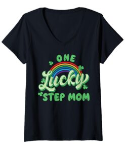 One Lucky St Patricks Day Femme Trèfle arc-en-ciel T-Shirt Col en V Mom