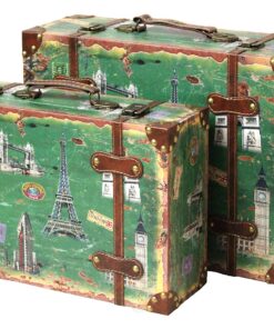 Vintiquewise Lot de 2 Valises Européennes Vintage Vert pour Voyage en Famille pendant les Week-End